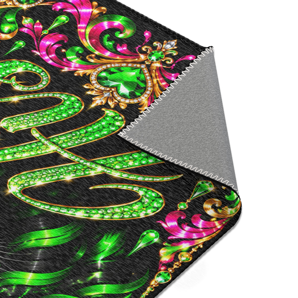 Regal Lion 'His' Area Rug — Bold Green & Pink Crowned Decorative Accent Rug