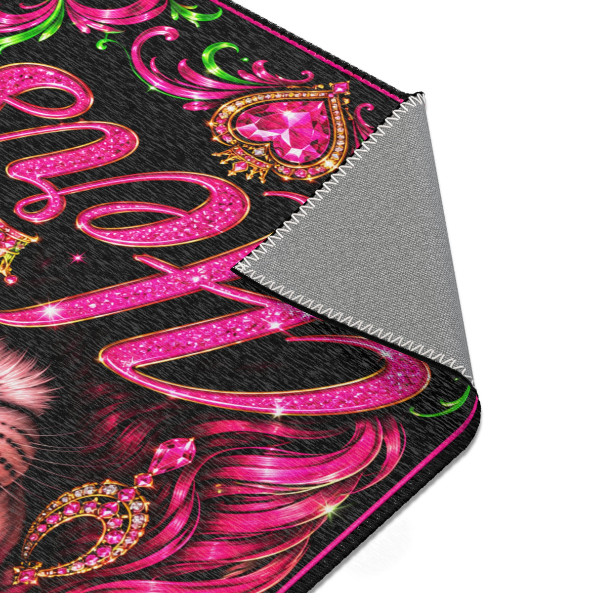 Hers Pink Lioness Area Rug — Regal Crowned Leopard Print Mat