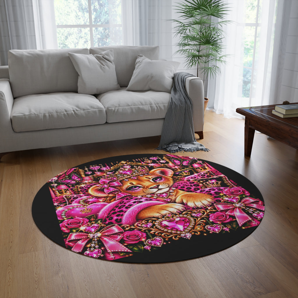 Princess Lion Cub Round Rug — Pink Bling Nursery Decor