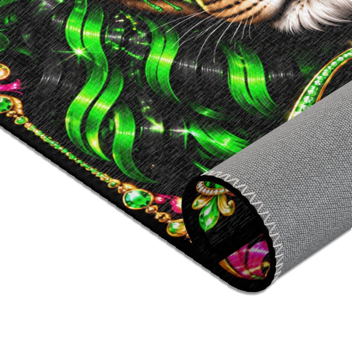 Regal Lion 'His' Area Rug — Bold Green & Pink Crowned Decorative Accent Rug