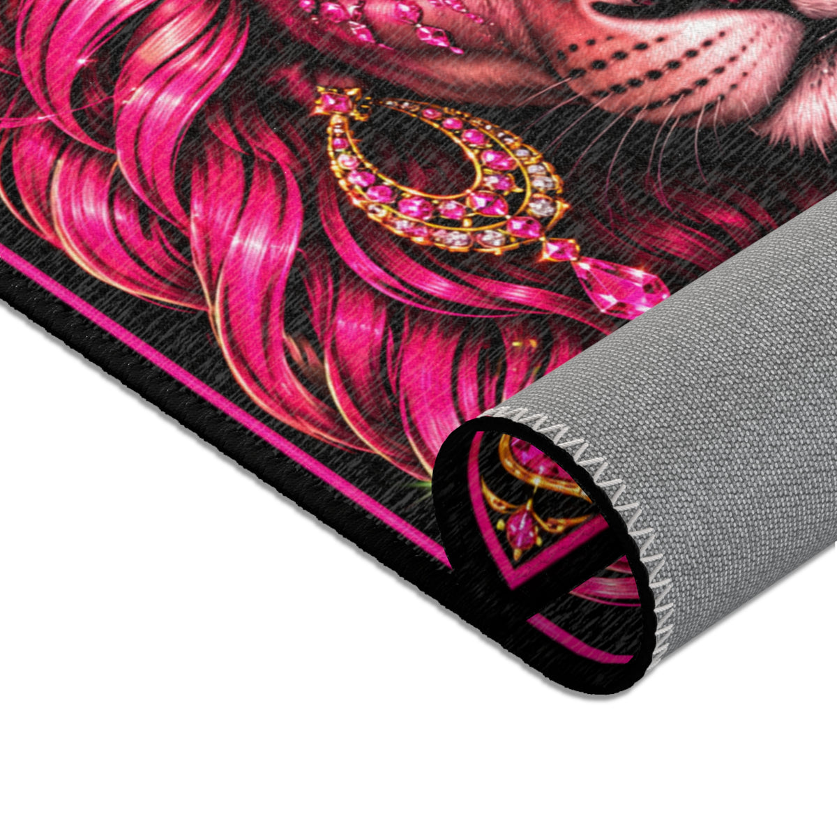 Hers Pink Lioness Area Rug — Regal Crowned Leopard Print Mat