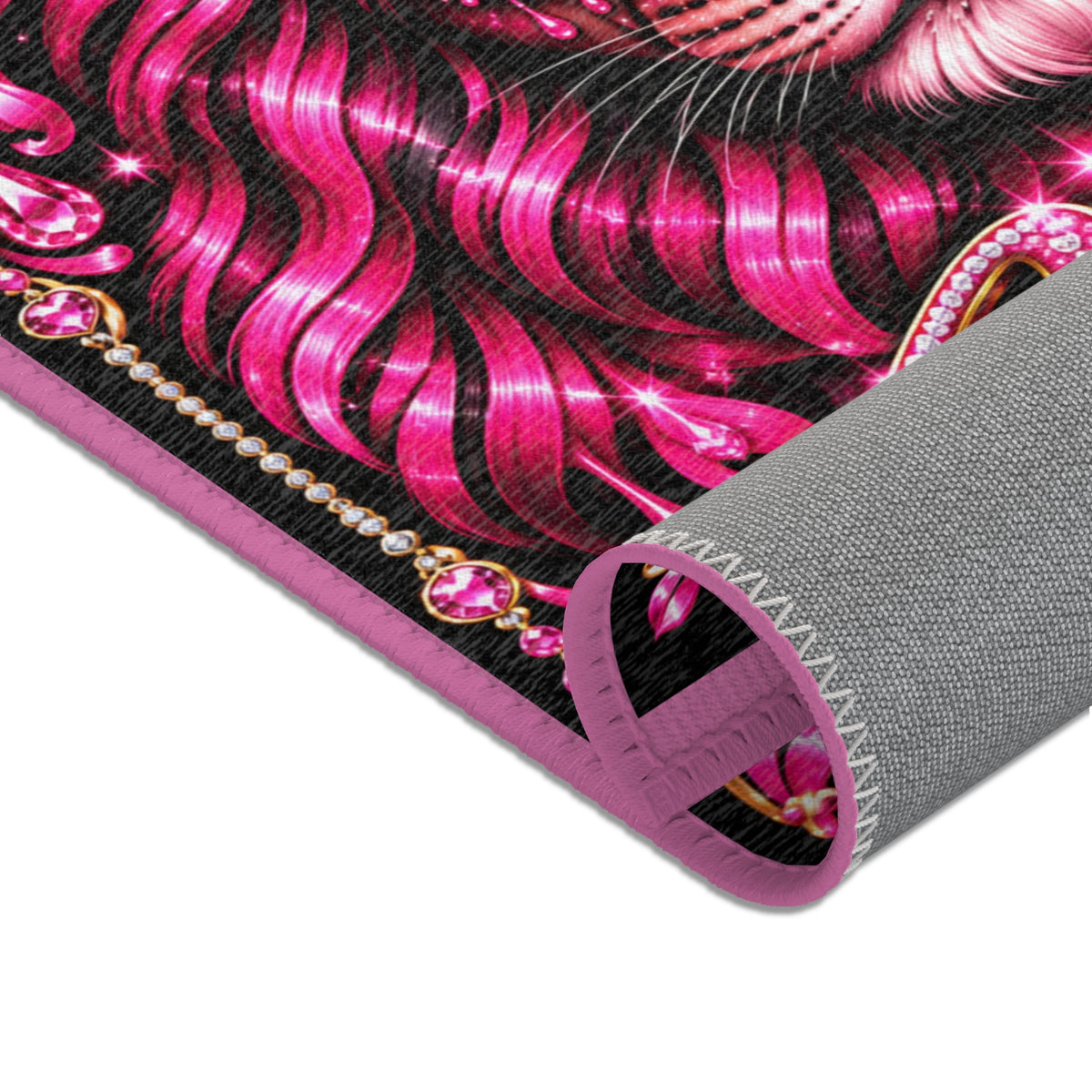 Pink Crowned Lion Area Rug — “Hers” Decorative Bedroom Accent