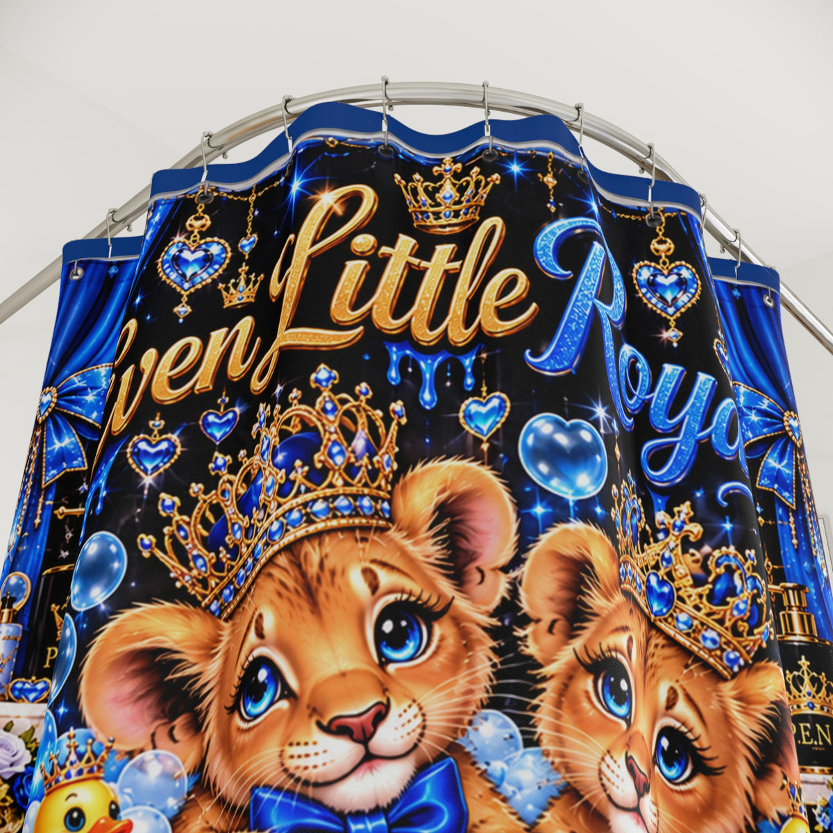 Shower Curtain — "Even Little Royals Need a Bubble Bath" Cute Lion Cubs Bathroom Decor