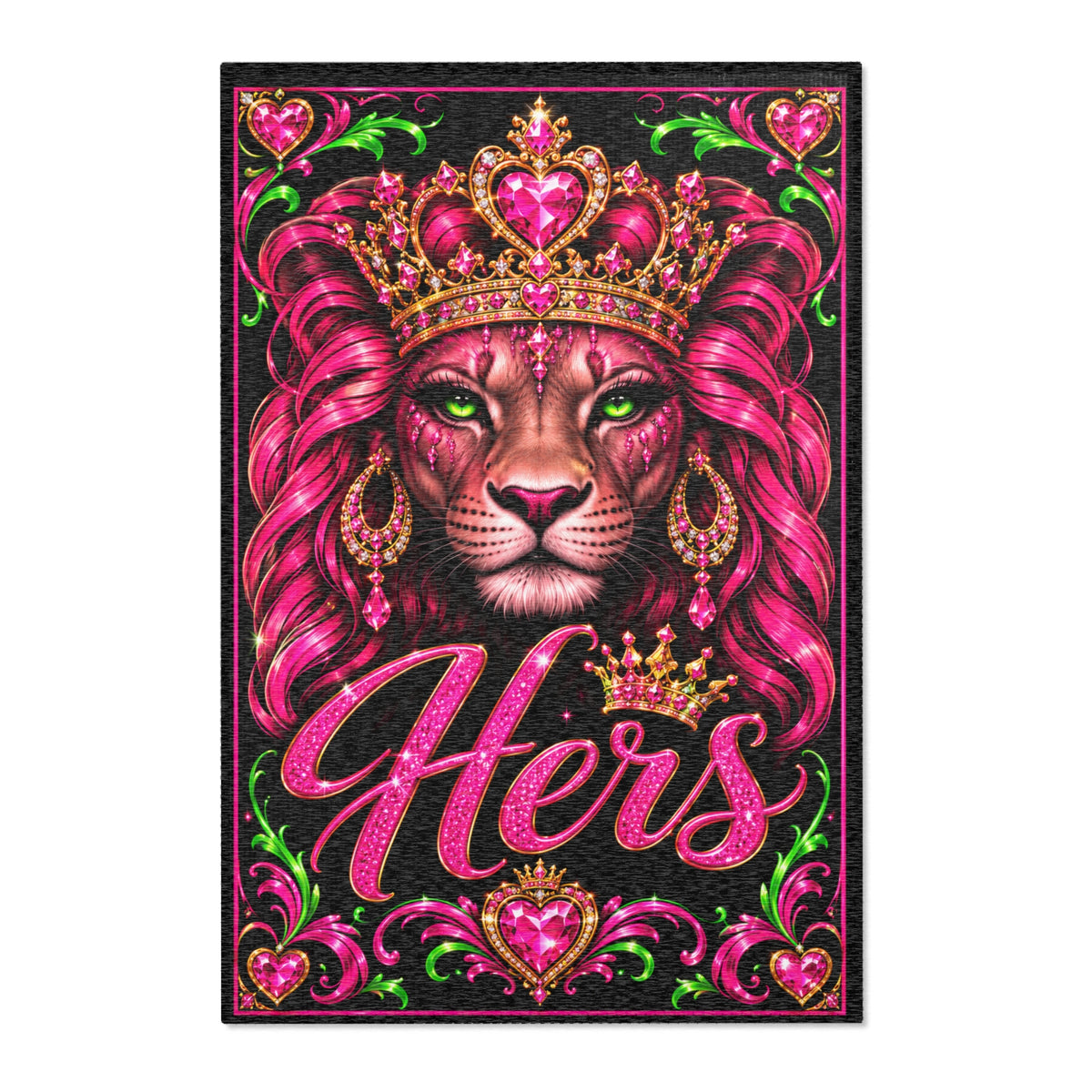 Hers Pink Lioness Area Rug — Regal Crowned Leopard Print Mat