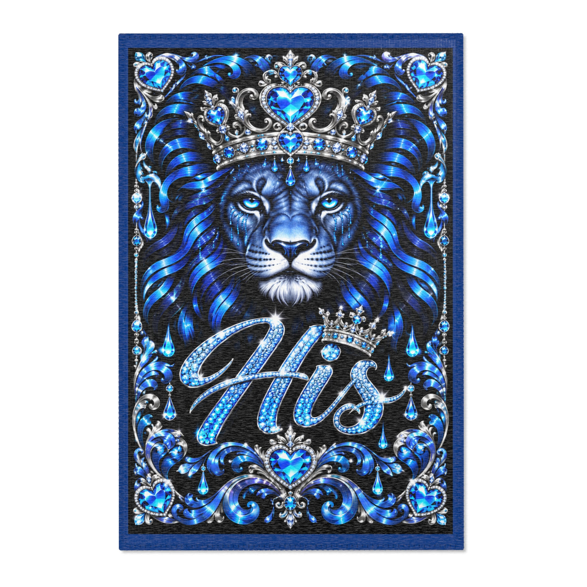 Blue Crowned Lion 'His' Area Rug — Royal Heart Decorative Floor Mat