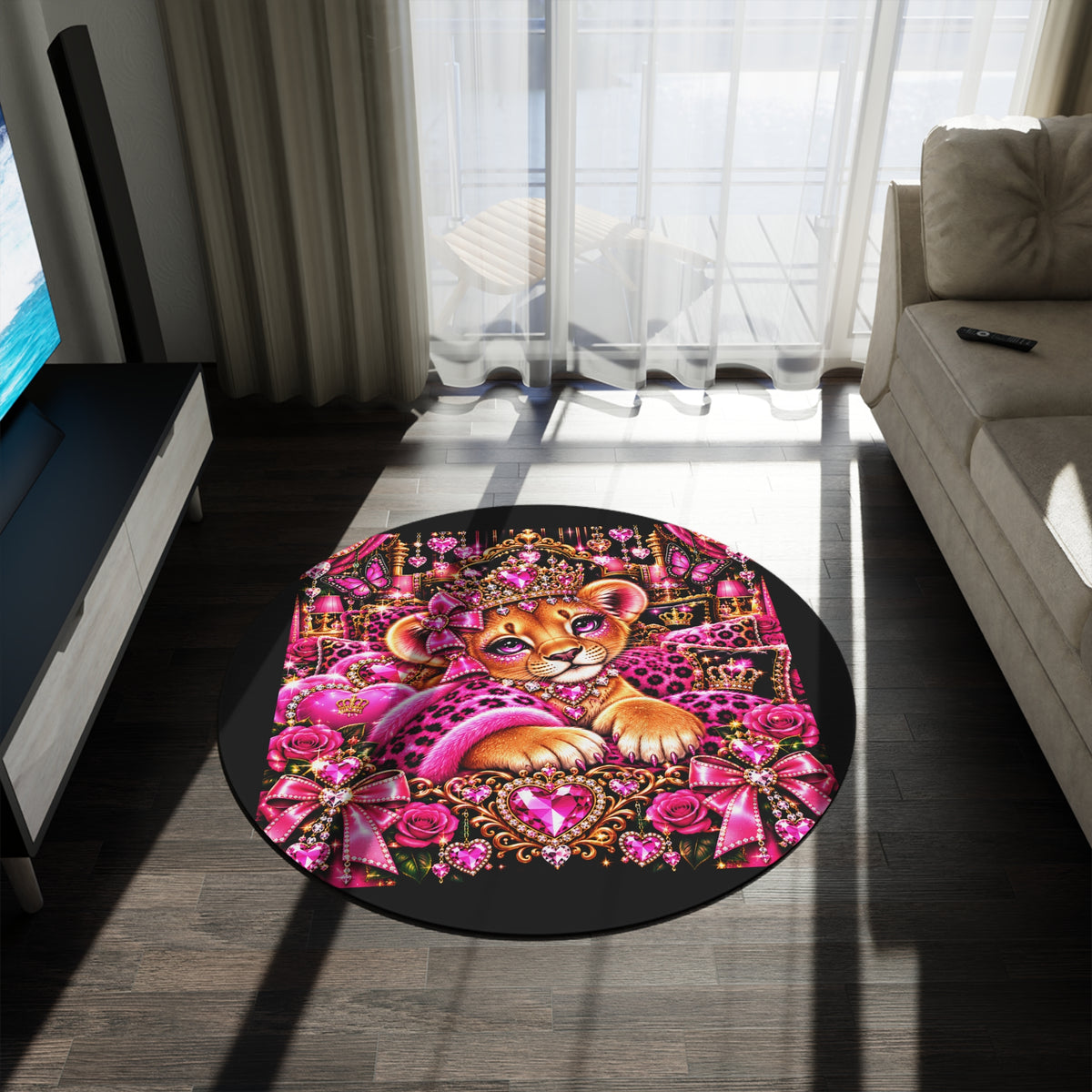 Princess Lion Cub Round Rug — Pink Bling Nursery Decor
