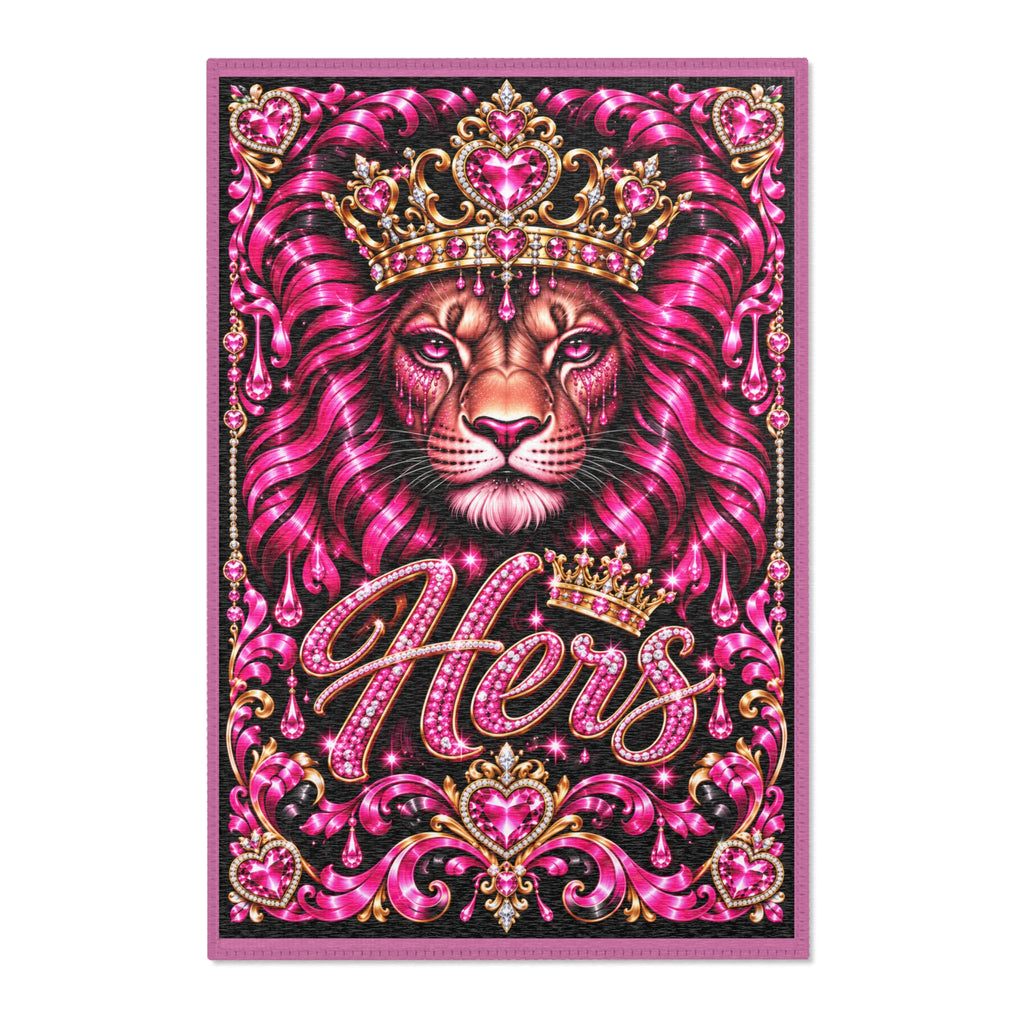 Pink Crowned Lion Area Rug — “Hers” Decorative Bedroom Accent