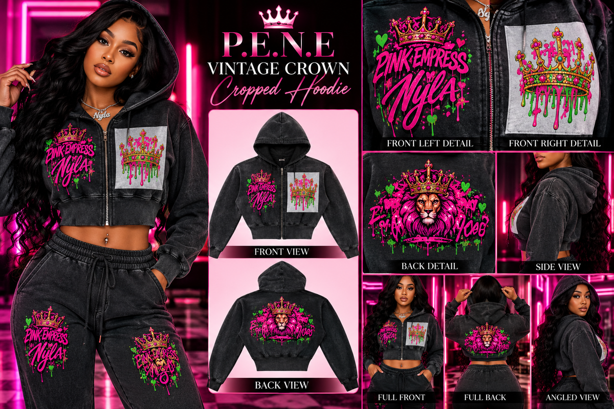 P.E.N.E Vintage Crown Crop Hoodie
