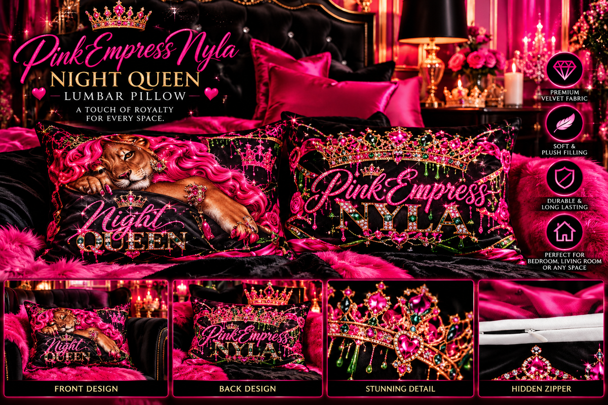Pink Empress Lumbar Pillow — 'Night Queen' Gemstone Crown Decorative Pillow