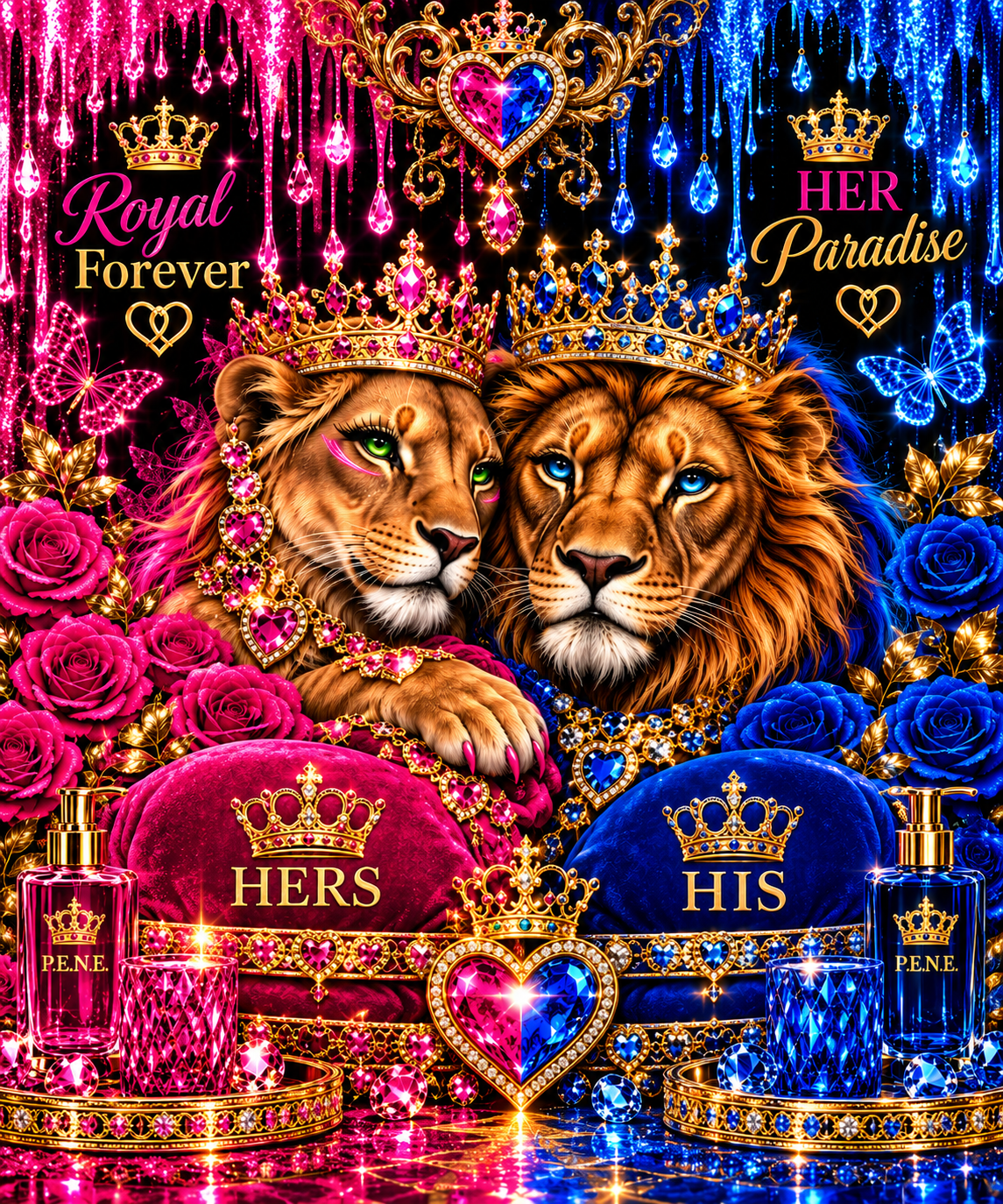His & Hers Royalty Lion Couple Shower Curtain